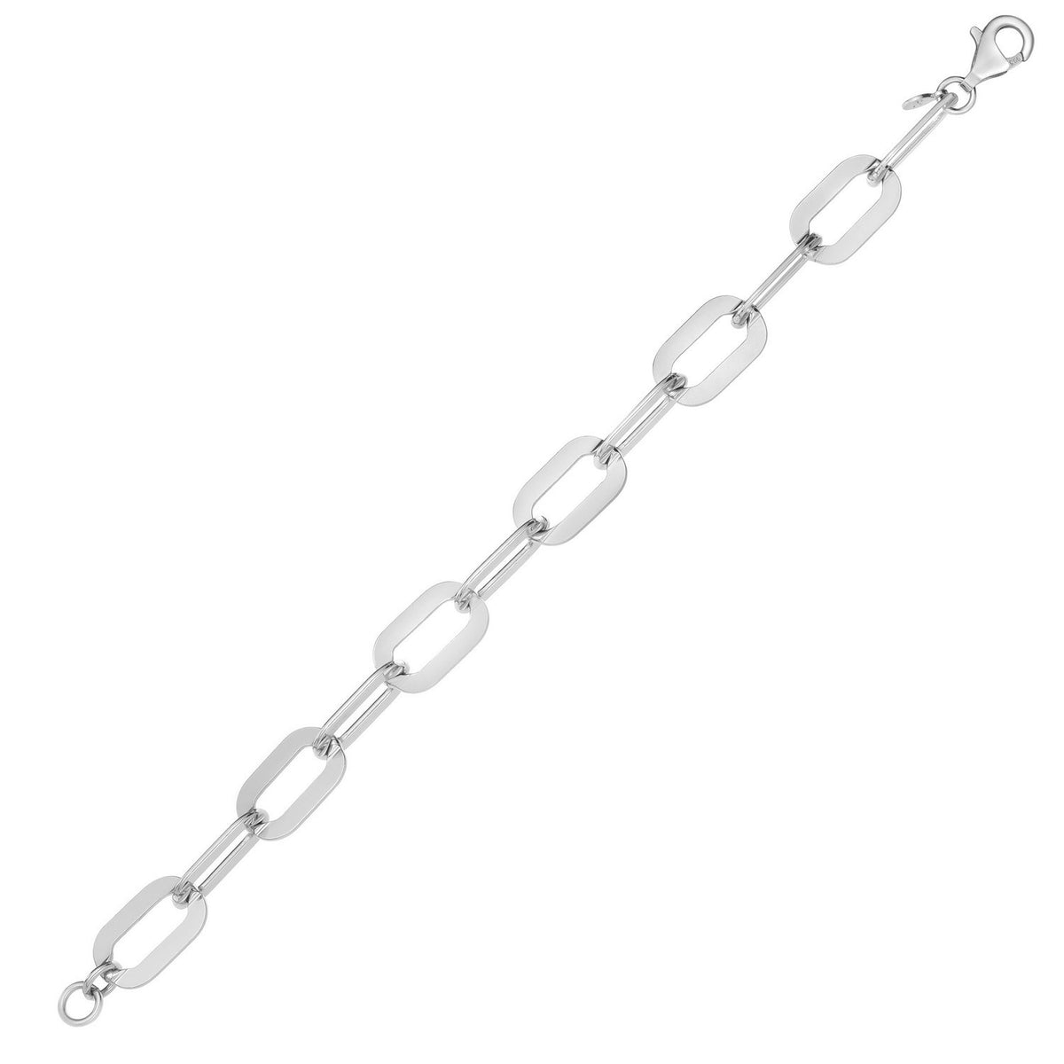 Italian Link Paperclip Bracelet in Rhodium-Plated Silver (10.30 mm)