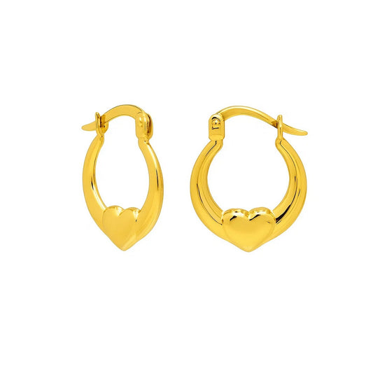 Small Heart Accent Hoop Earrings in 14K Yellow Gold