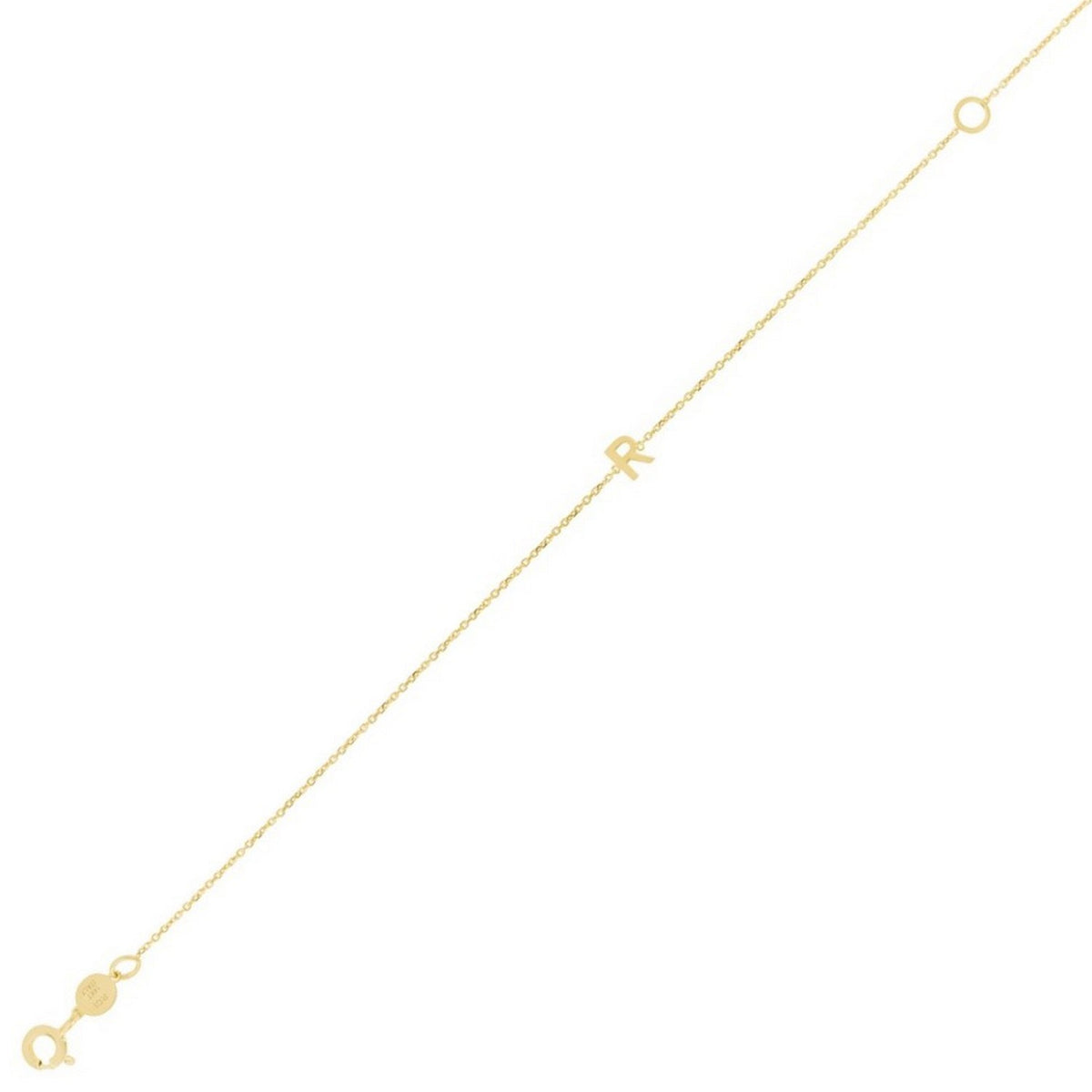 Mini Initial R Bracelet in 14K Yellow Gold