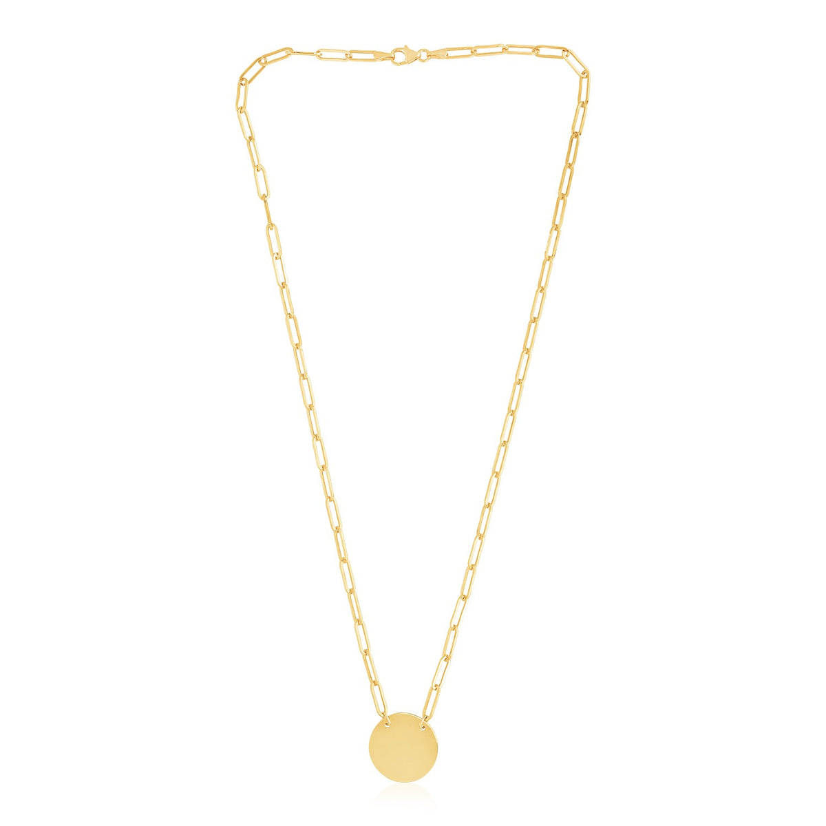 Polished Disc Paperclip Chain Necklace in 14K Yellow Gold