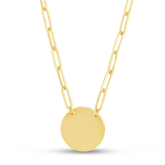 Polished Disc Paperclip Chain Necklace in 14K Yellow Gold