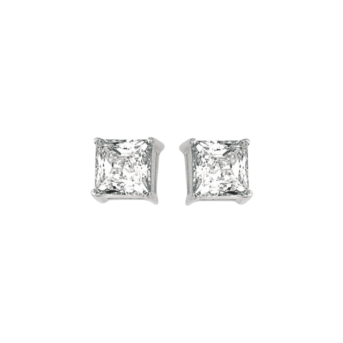 Princess-Cut CZ Stud Earrings in Sterling Silver (6.00 mm)