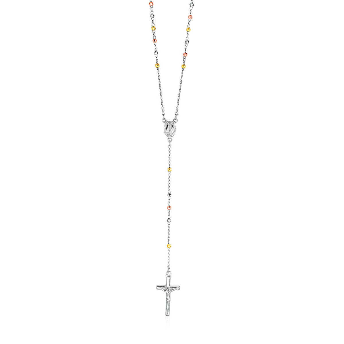Three-Toned Rosary Chain & Bead Necklace in Sterling Silver