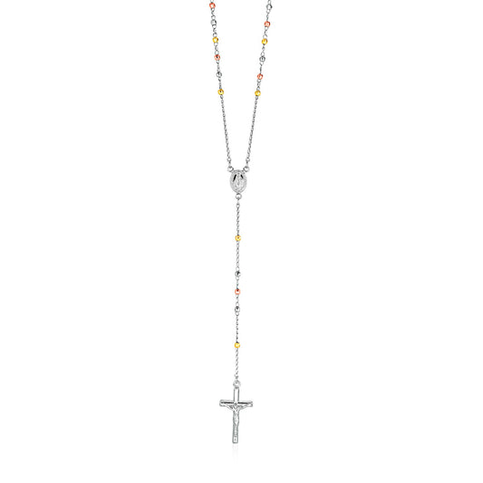 Three-Toned Rosary Chain & Bead Necklace in Sterling Silver