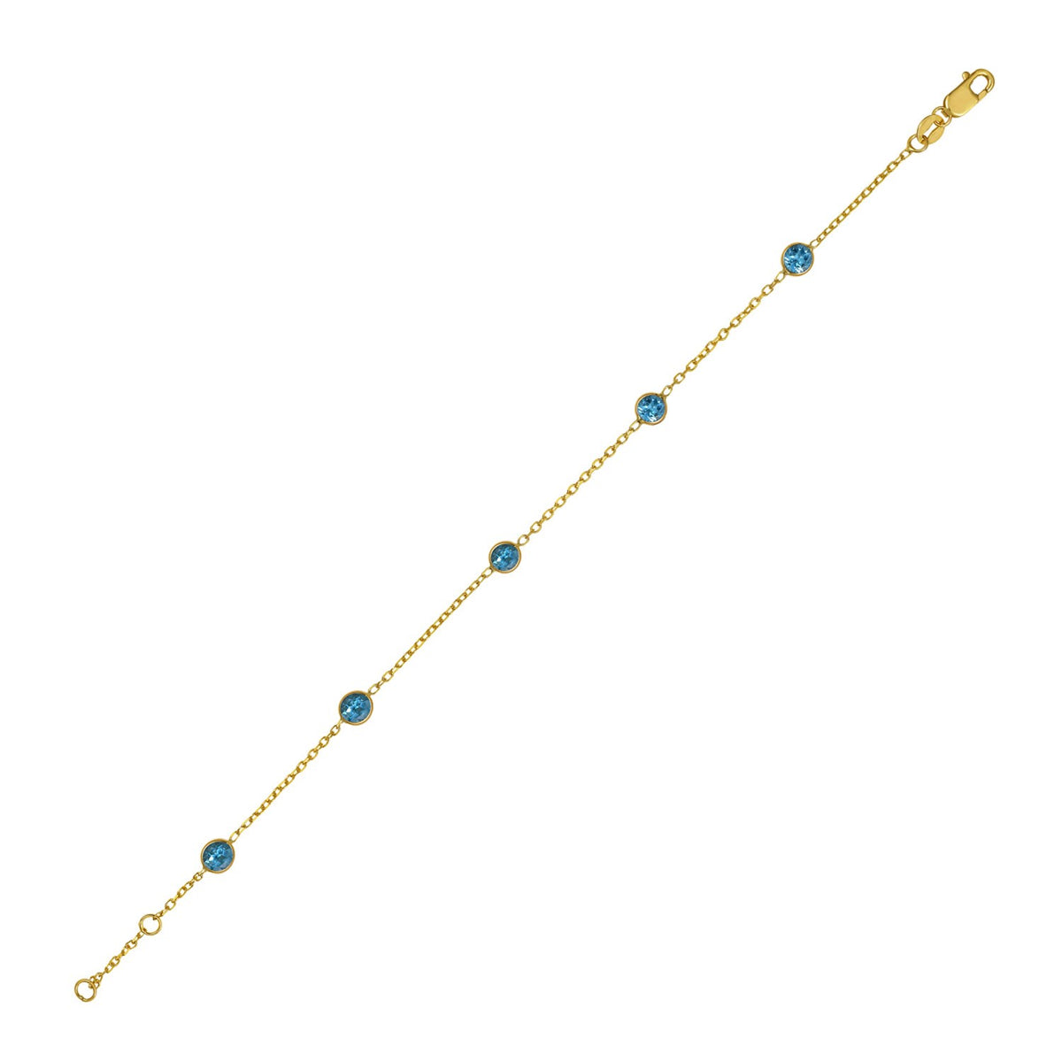 Blue Topaz Station Bracelet in 14K Yellow Gold