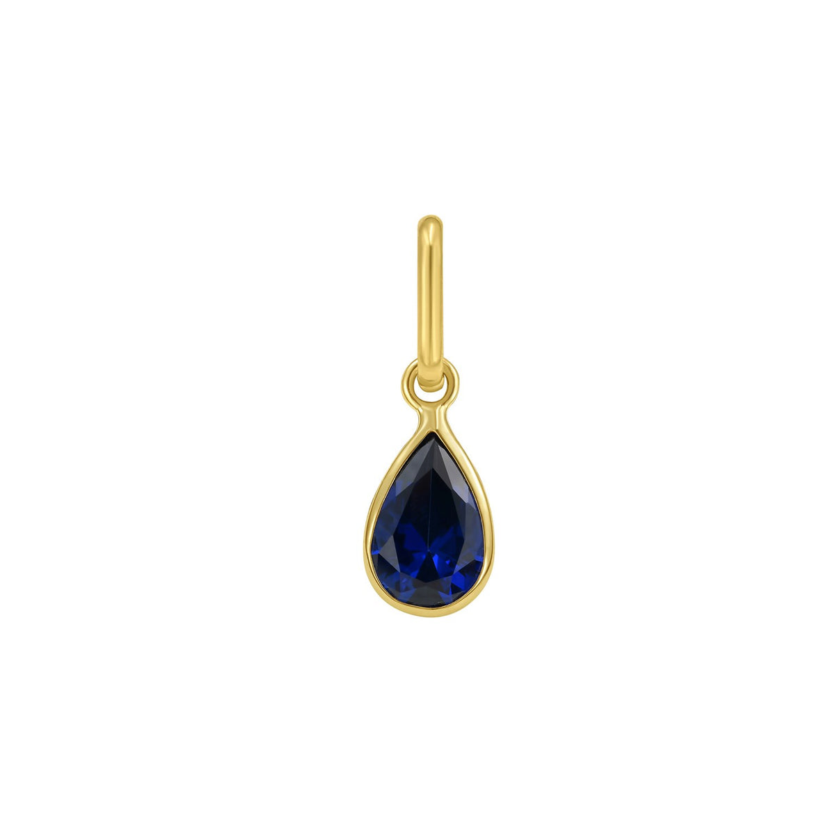 Pear Blue Sapphire Charm Pendant in 14K Yellow Gold