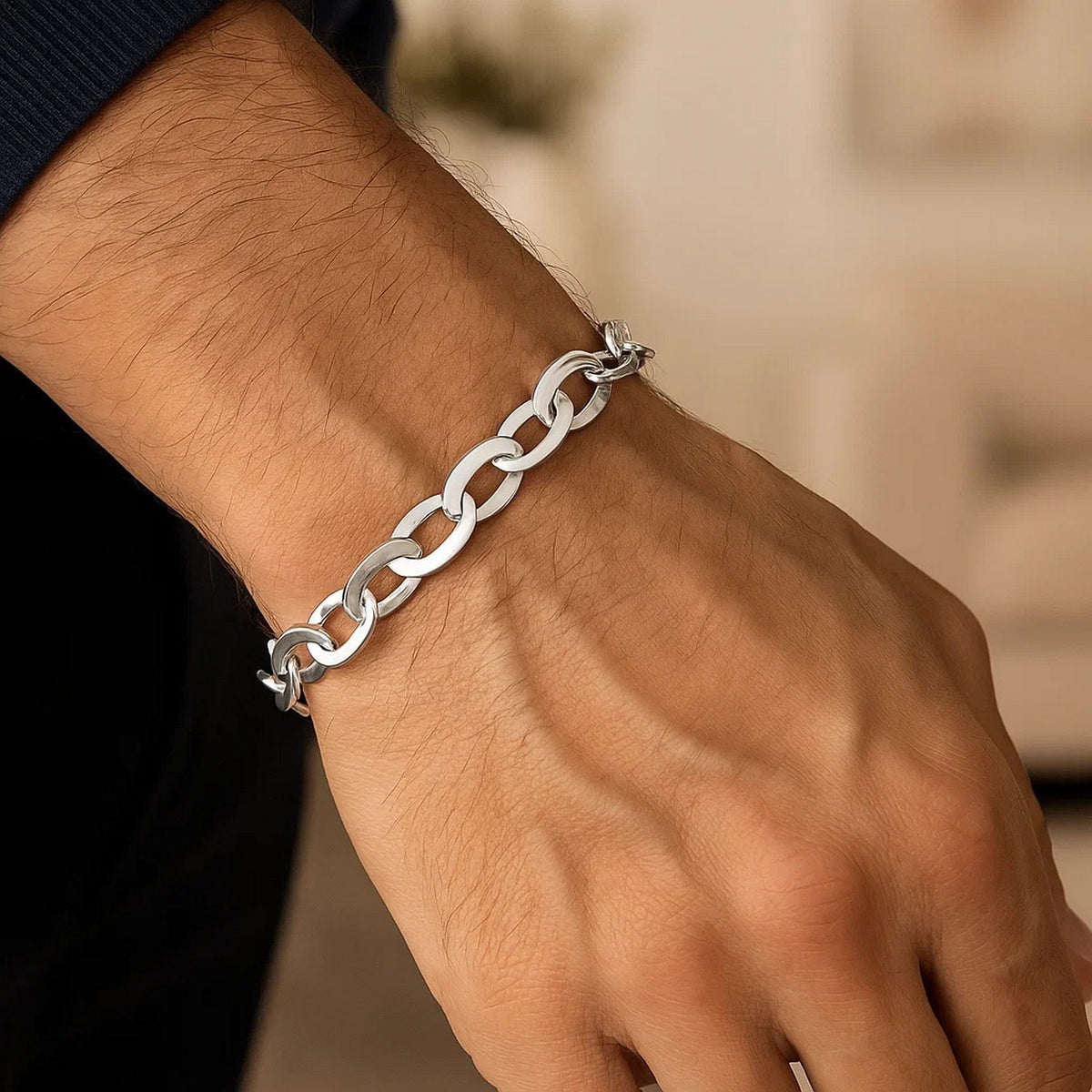 Italian Oval Link Bracelet in Rhodium-Plated Silver (8.70 mm)