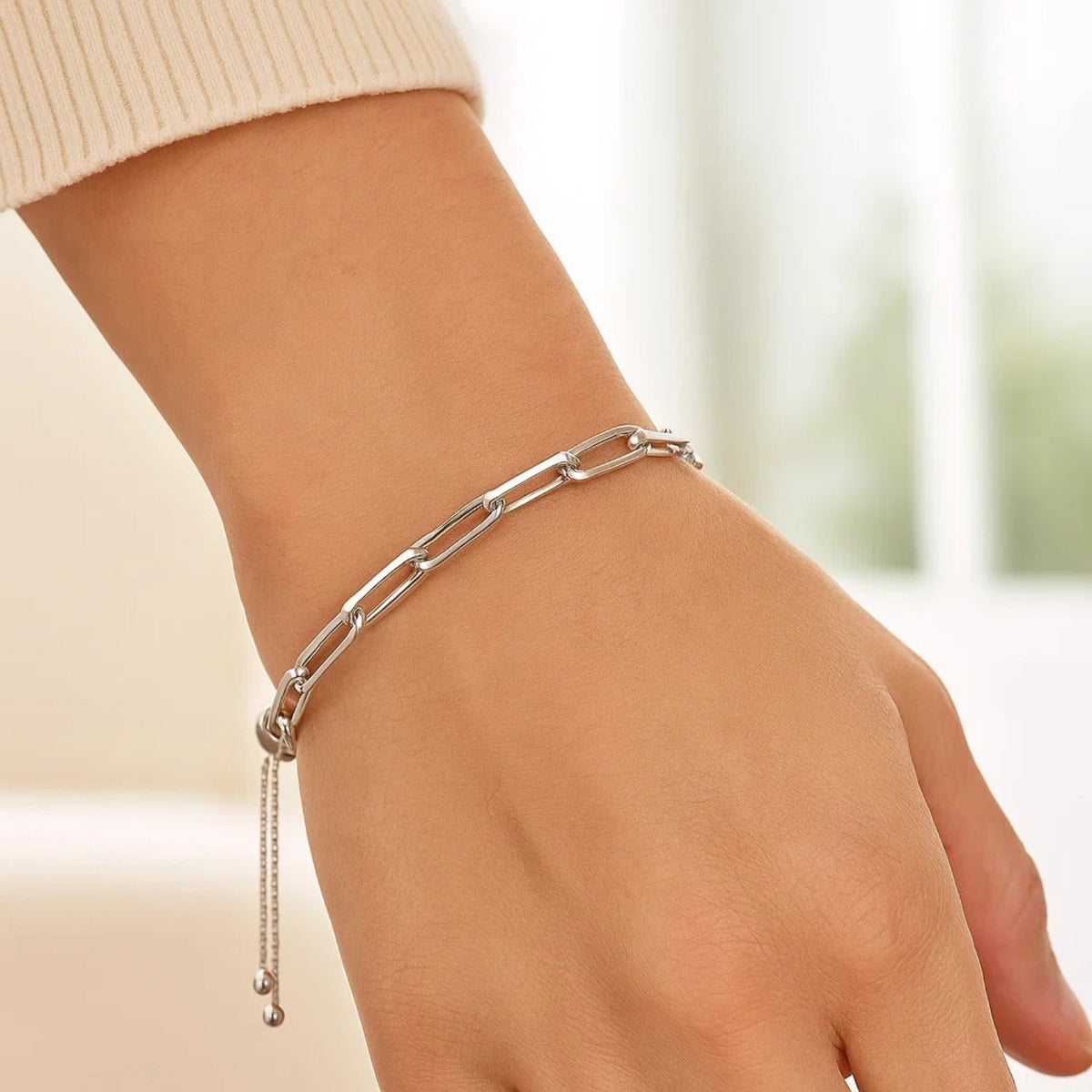Adjustable Paperclip Chain Bracelet in Sterling Silver (3.80 mm)