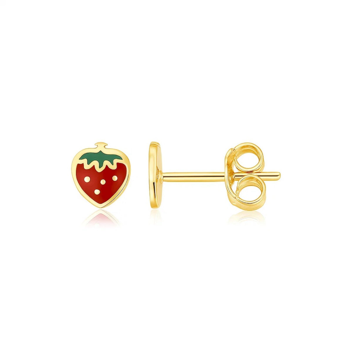 Children's Enamel Strawberry Stud Earrings in 14K Yellow Gold (5.60 mm)