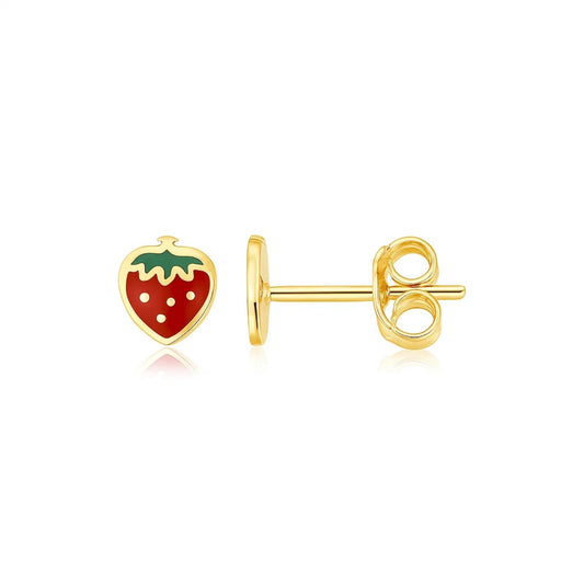Children's Enamel Strawberry Stud Earrings in 14K Yellow Gold (5.60 mm)