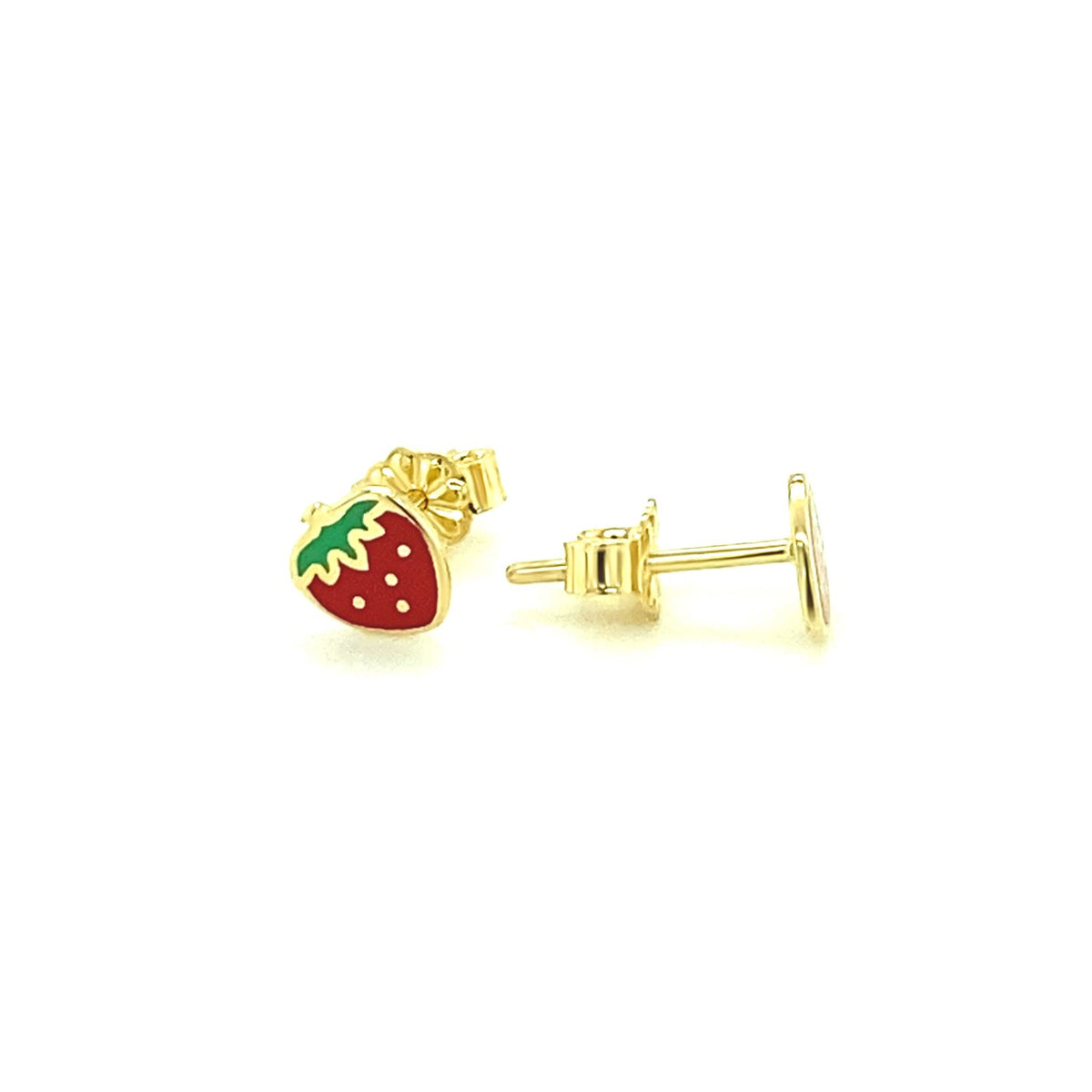 Children's Enamel Strawberry Stud Earrings in 14K Yellow Gold (5.60 mm)