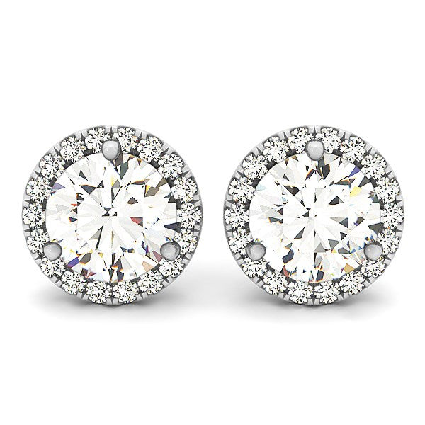 Round Prong Halo Style Earrings in 14K White Gold (1 cttw)