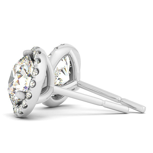 Round Prong Halo Style Earrings in 14K White Gold (1 cttw)