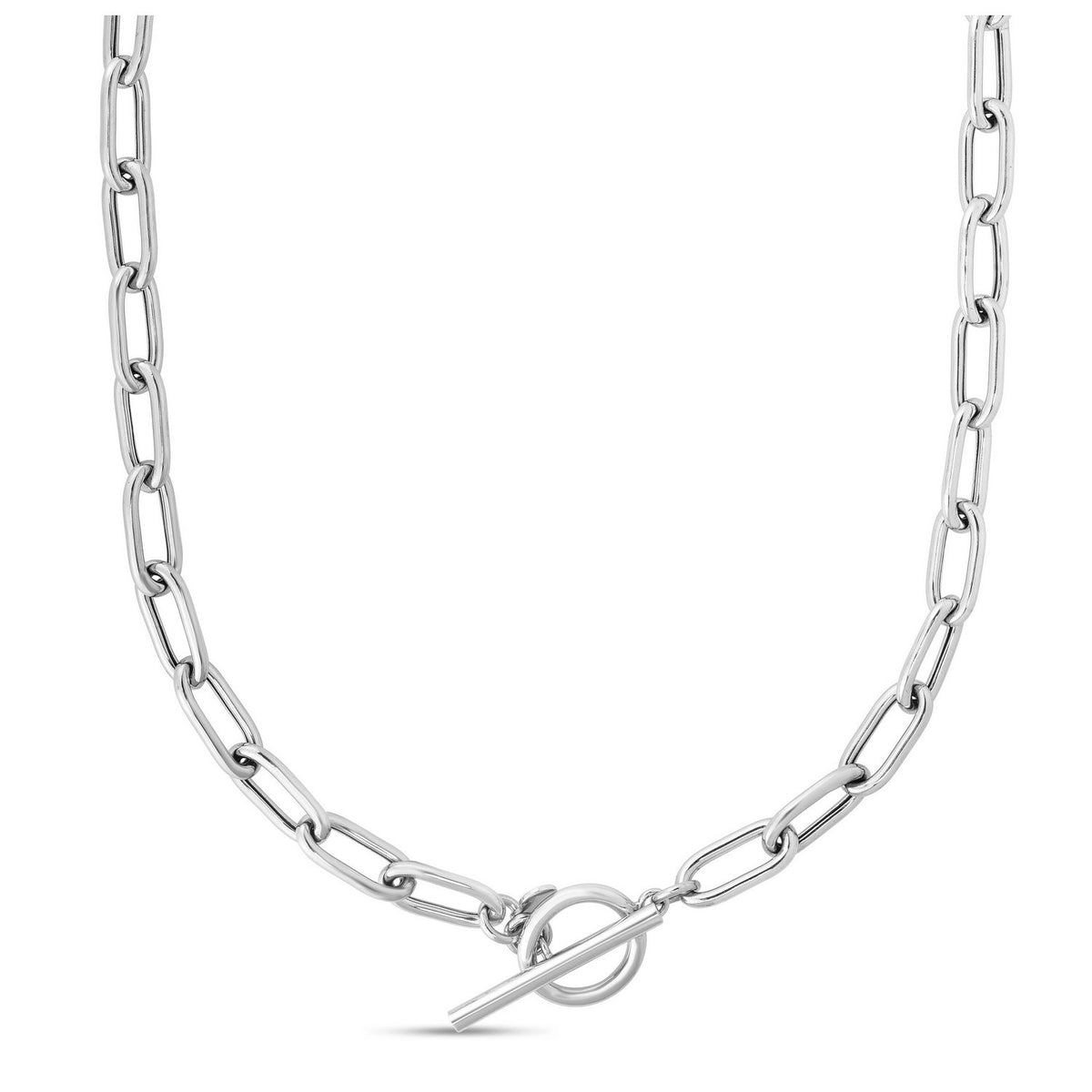 Paperclip Toggle Necklace in Rhodium-Plated Sterling Silver