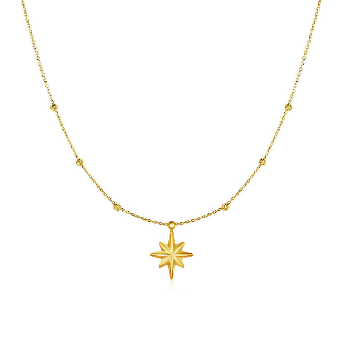 Starburst Bead Station Necklace in 14K Yellow Gold