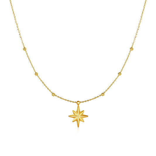 Starburst Bead Station Necklace in 14K Yellow Gold