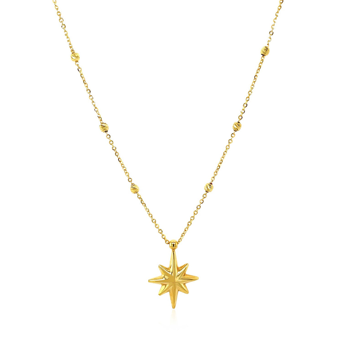 Starburst Bead Station Necklace in 14K Yellow Gold