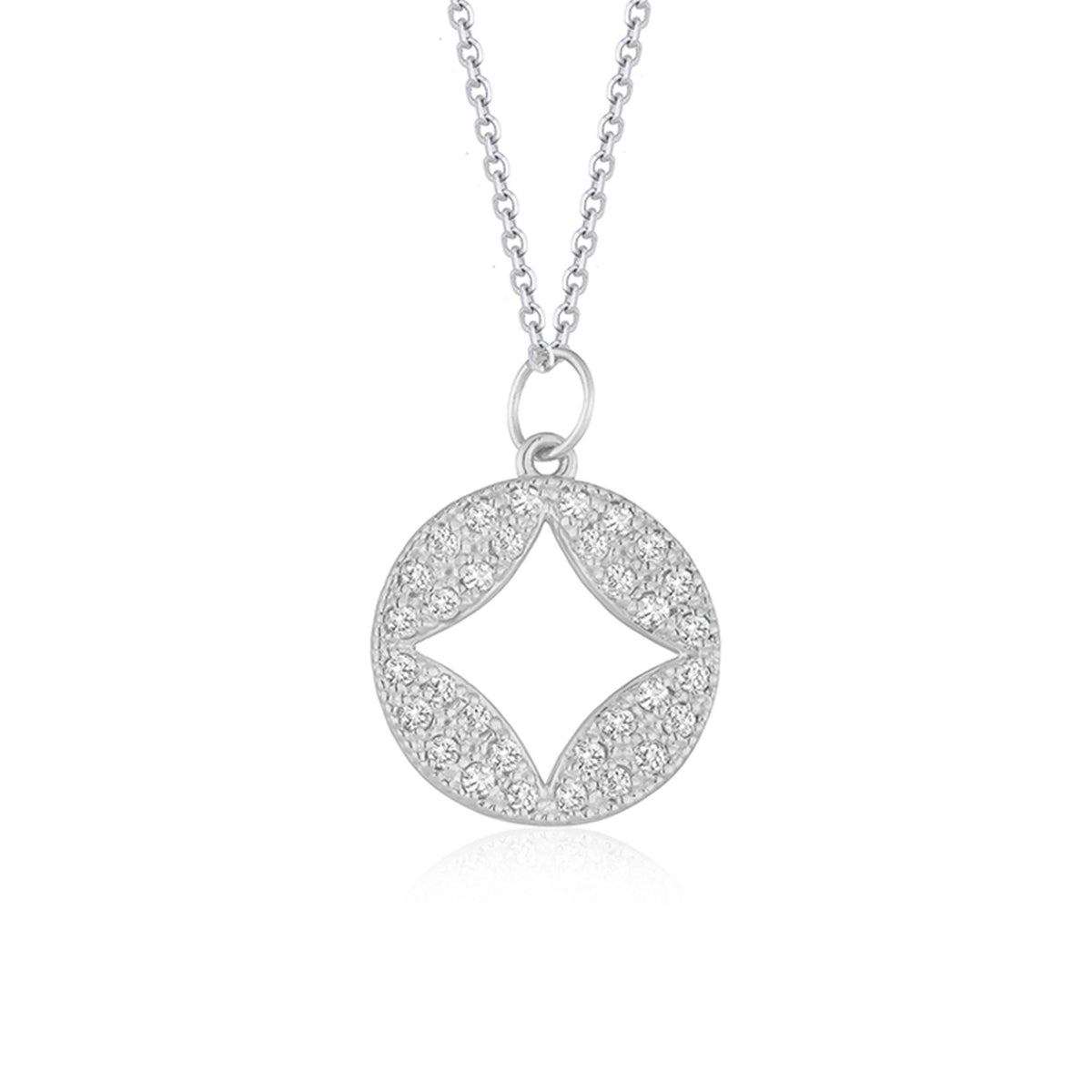 Diamond Studded Cut-Out Circle Pendant in 14K White Gold (1/3 cttw)