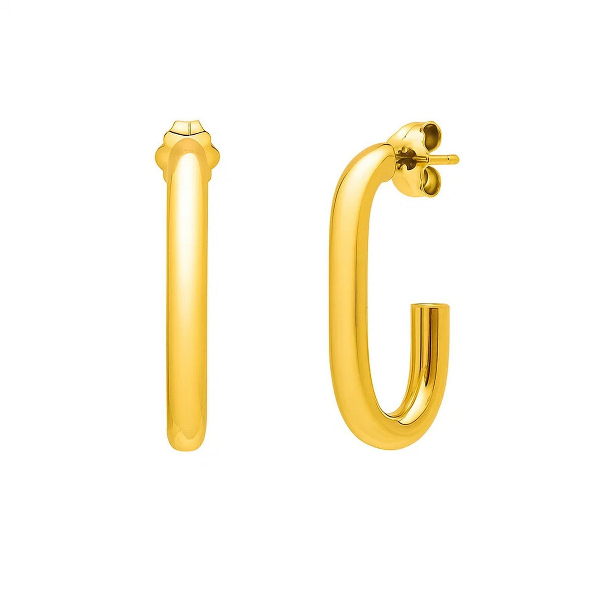 Paperclip J-Hoop Earrings in 14K Yellow Gold
