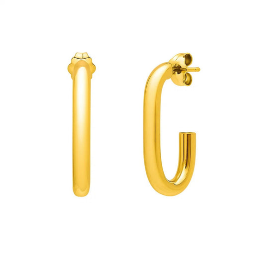 Paperclip J-Hoop Earrings in 14K Yellow Gold