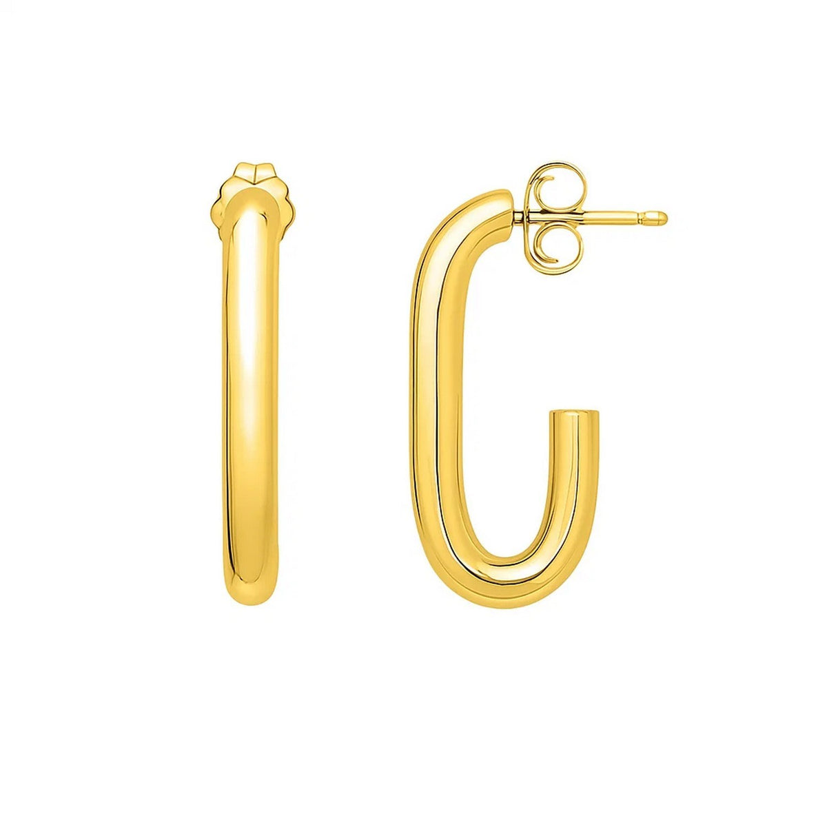 Paperclip J-Hoop Earrings in 14K Yellow Gold