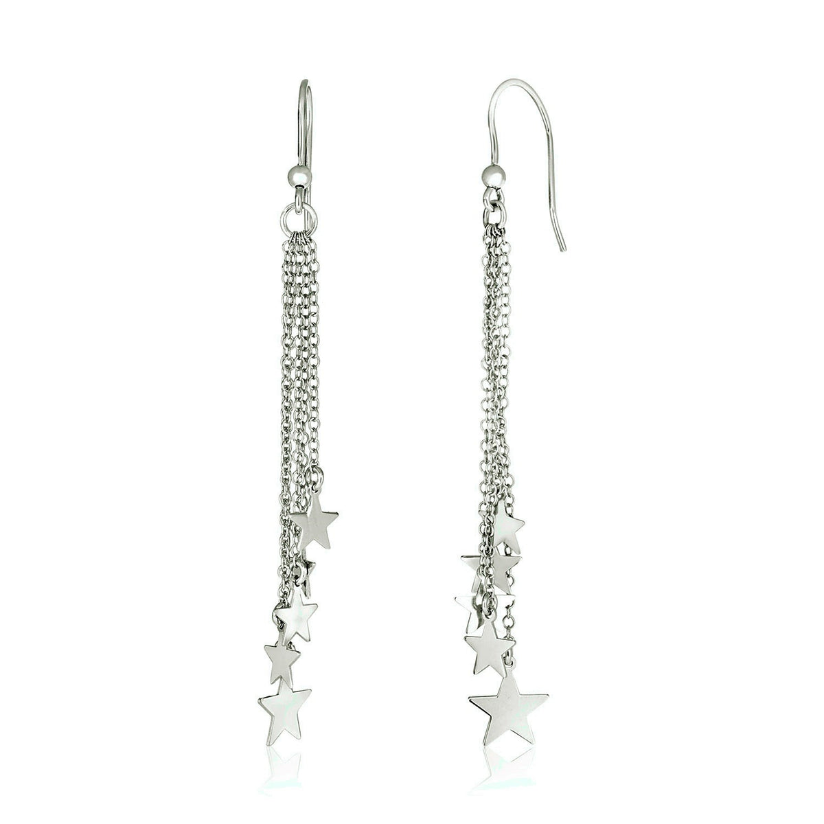 Tassel Earrings with Polished Stars in Sterling Silver