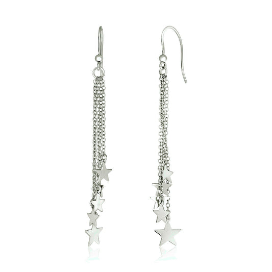 Tassel Earrings with Polished Stars in Sterling Silver