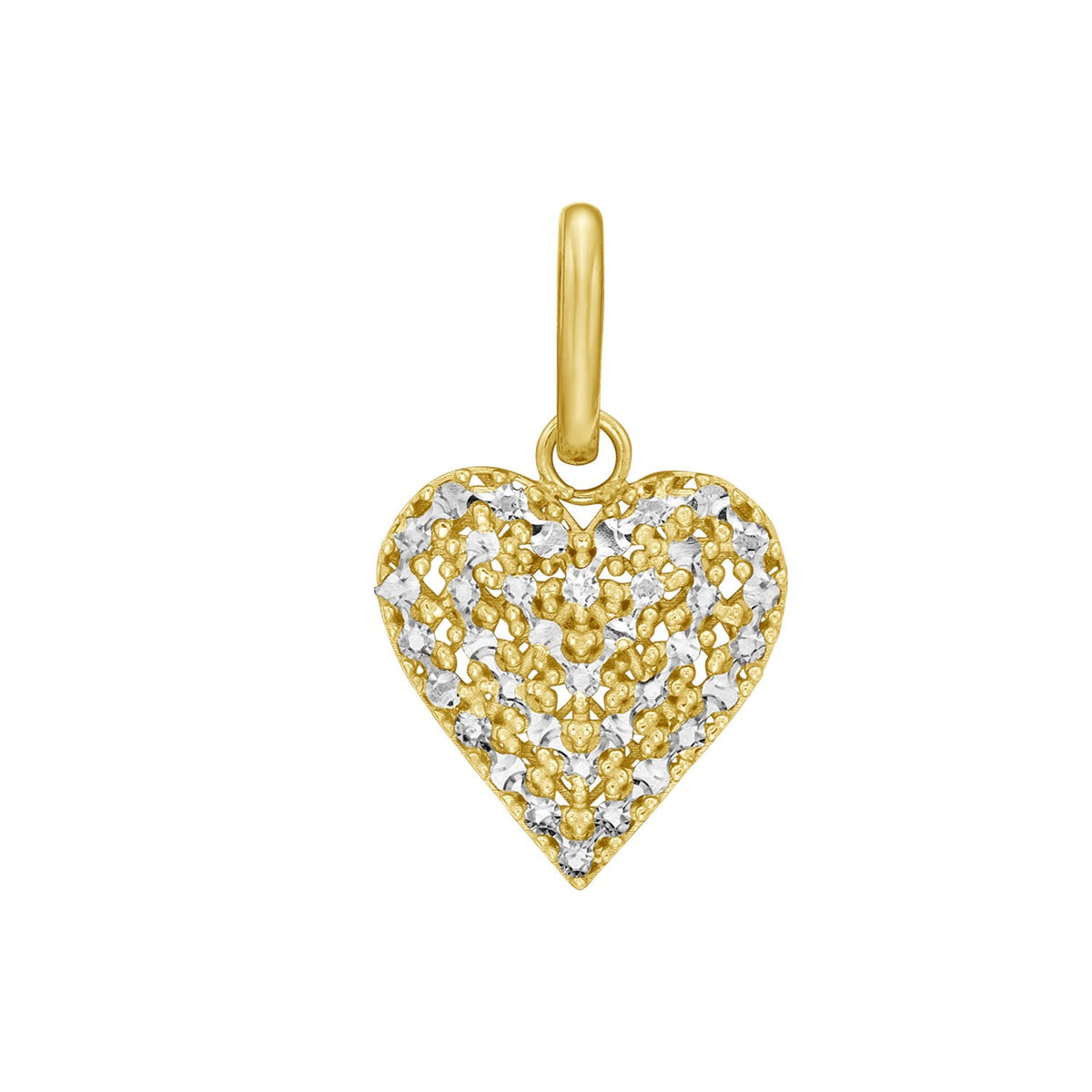 Diamond Cut Pave Heart Charm in 14K Yellow Gold