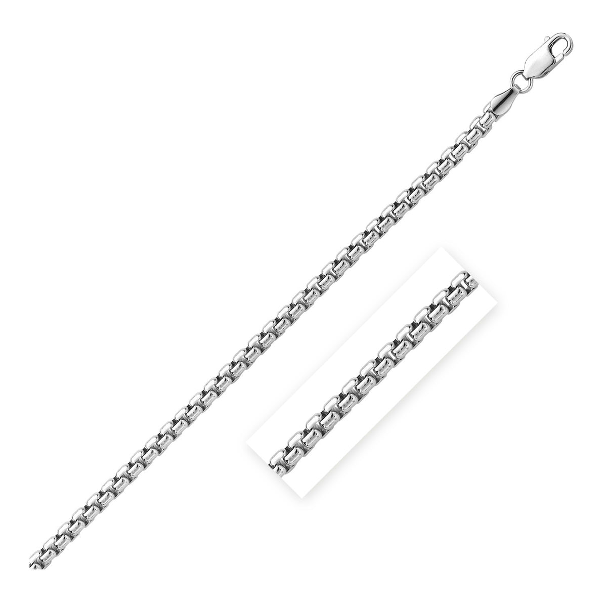 Round Box Chain in Rhodium-Plated Sterling Silver (4.40 mm)