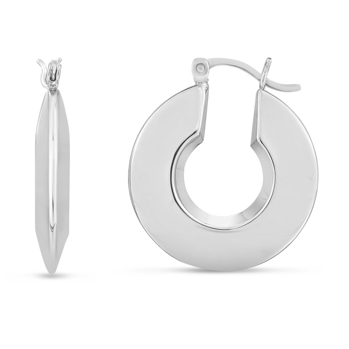 Small Puffed Hoop Earrings in Rhodium-Plated Sterling Silver