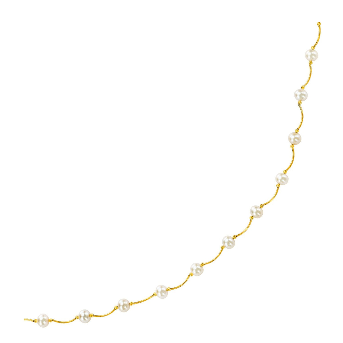 Pearl and Arc Link Necklace in 14K Yellow Gold