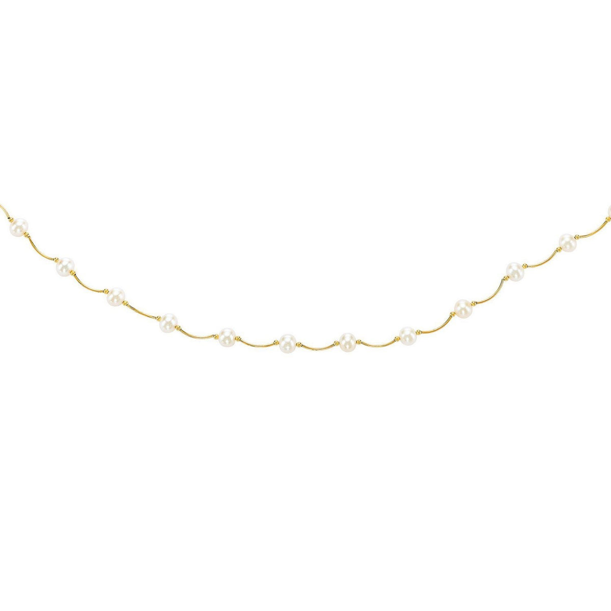 Pearl and Arc Link Necklace in 14K Yellow Gold