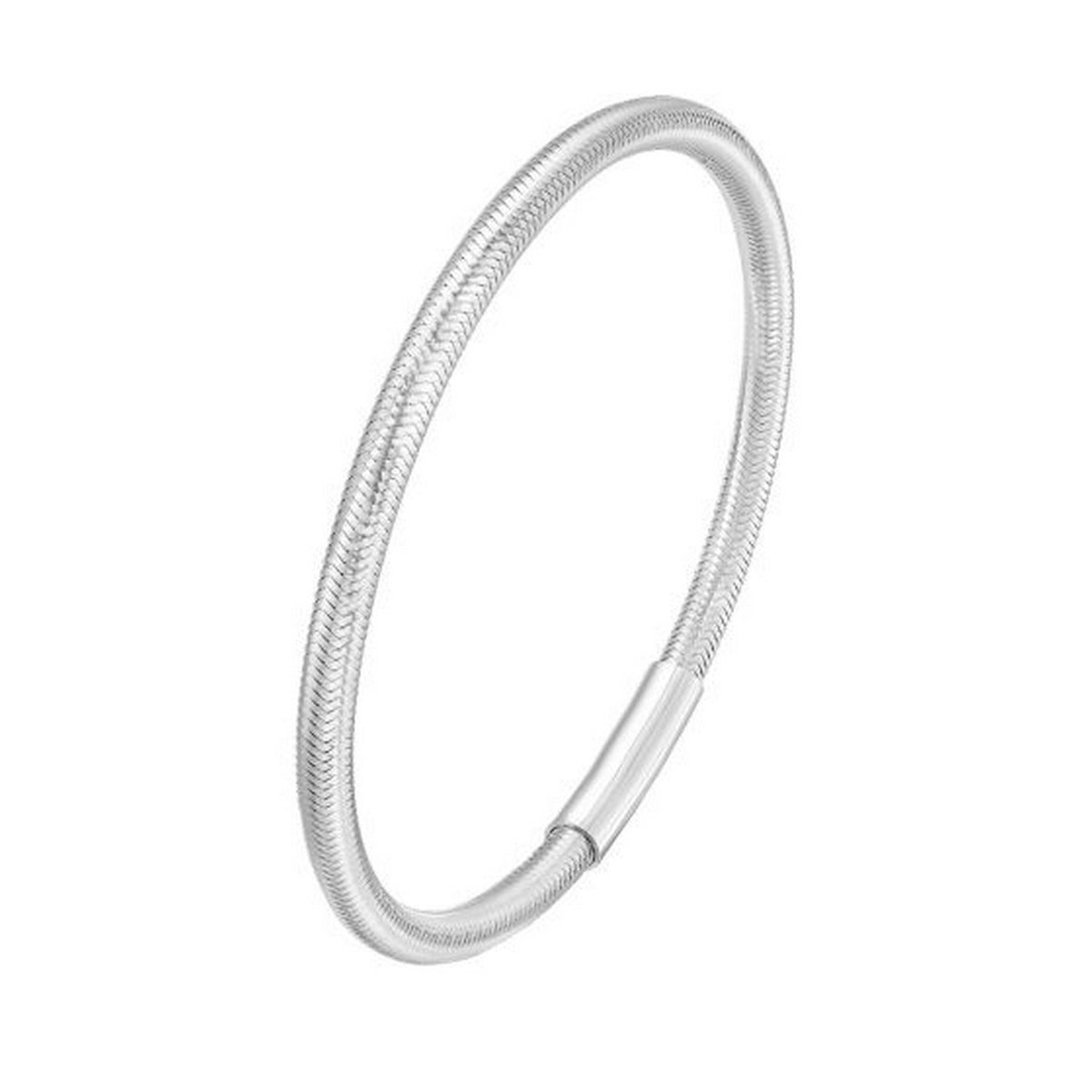Basketweave Stretch Bangle in Rhodium-Plated Silver