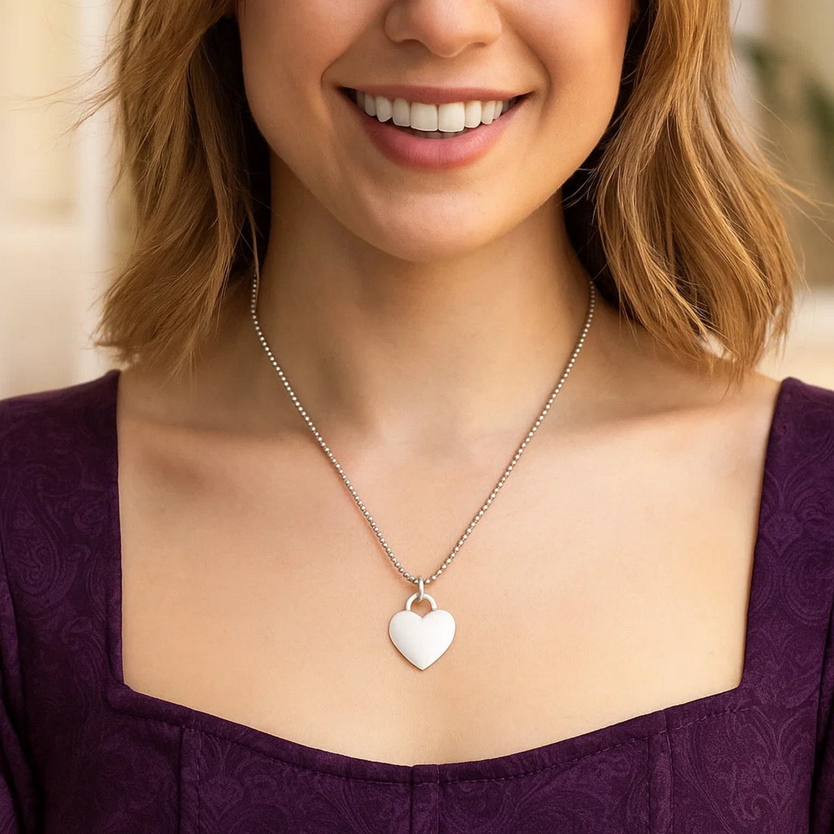 Heart Charm Necklace in Rhodium-Plated Sterling Silver