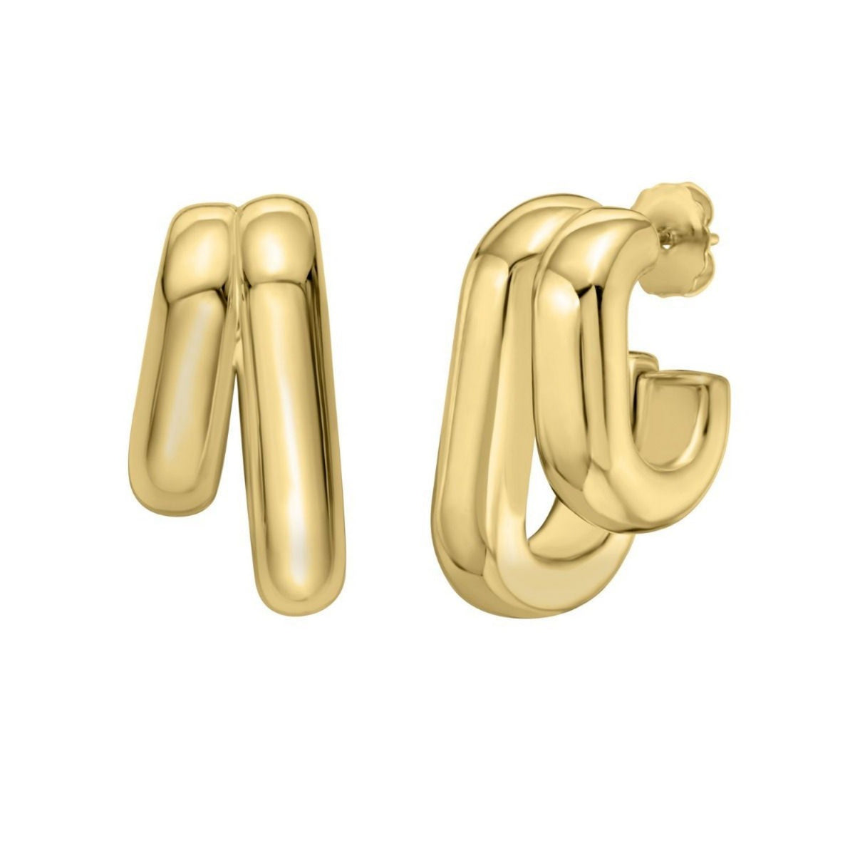 Double Row Big & Small Hoop Earrings in Yellow Gold-Plated Silver