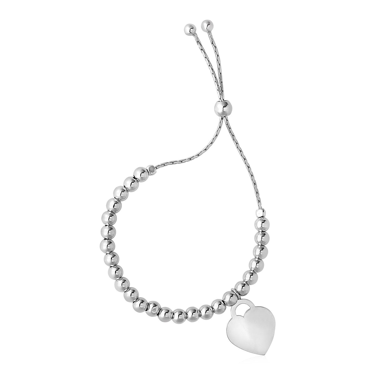 Shiny Bead Bracelet with Heart Charm in Sterling Silver (1.30 mm)