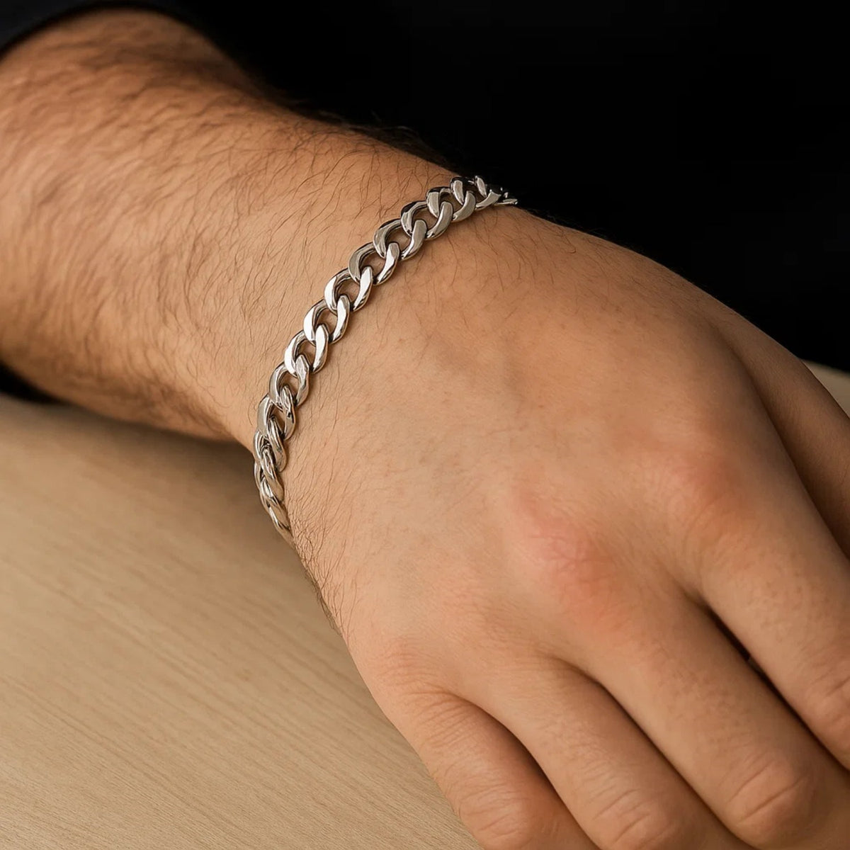 Semi-Solid Miami Cuban Link Bracelet in 14K White Gold (7.00 mm)