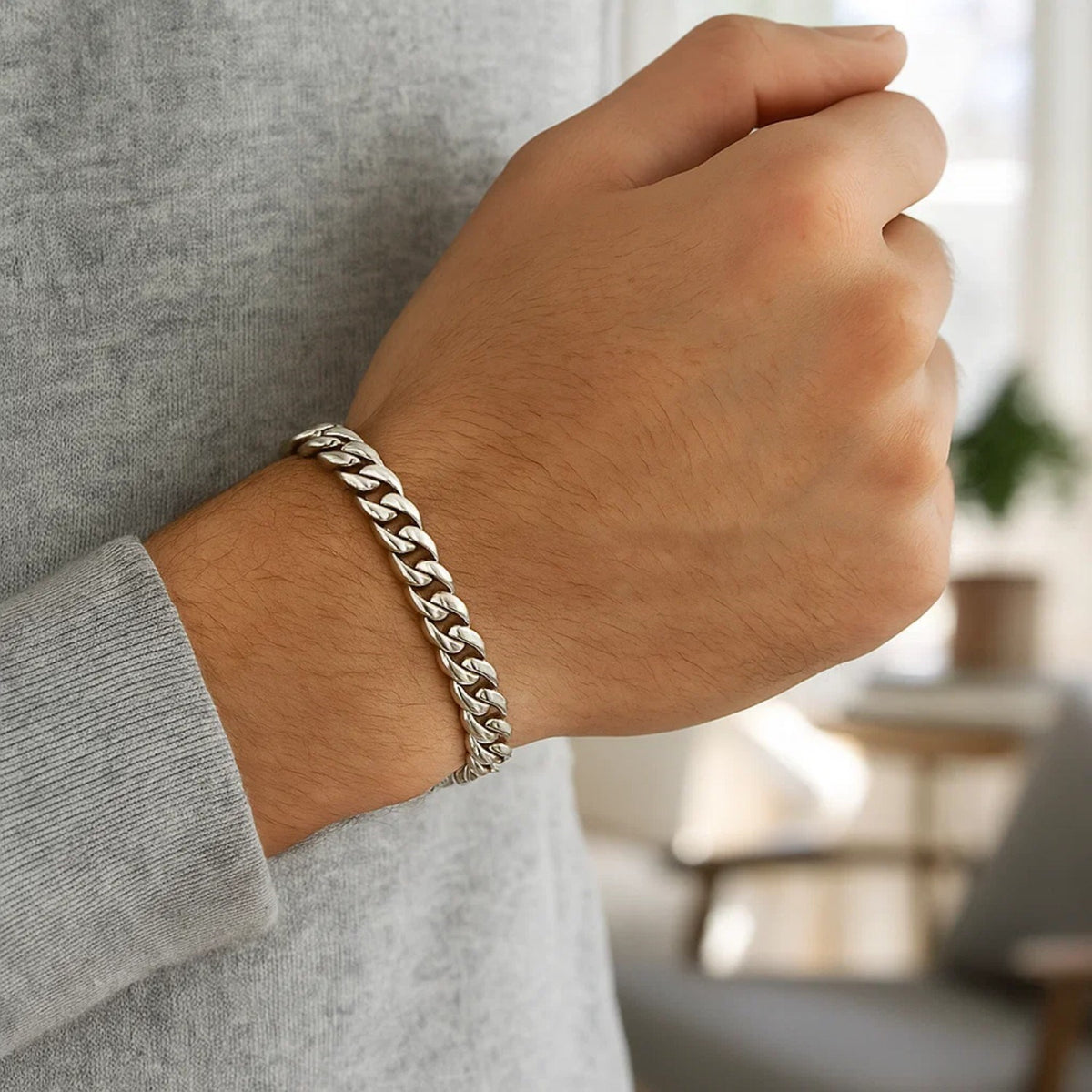 Semi-Solid Miami Cuban Link Bracelet in 14K White Gold (7.00 mm)
