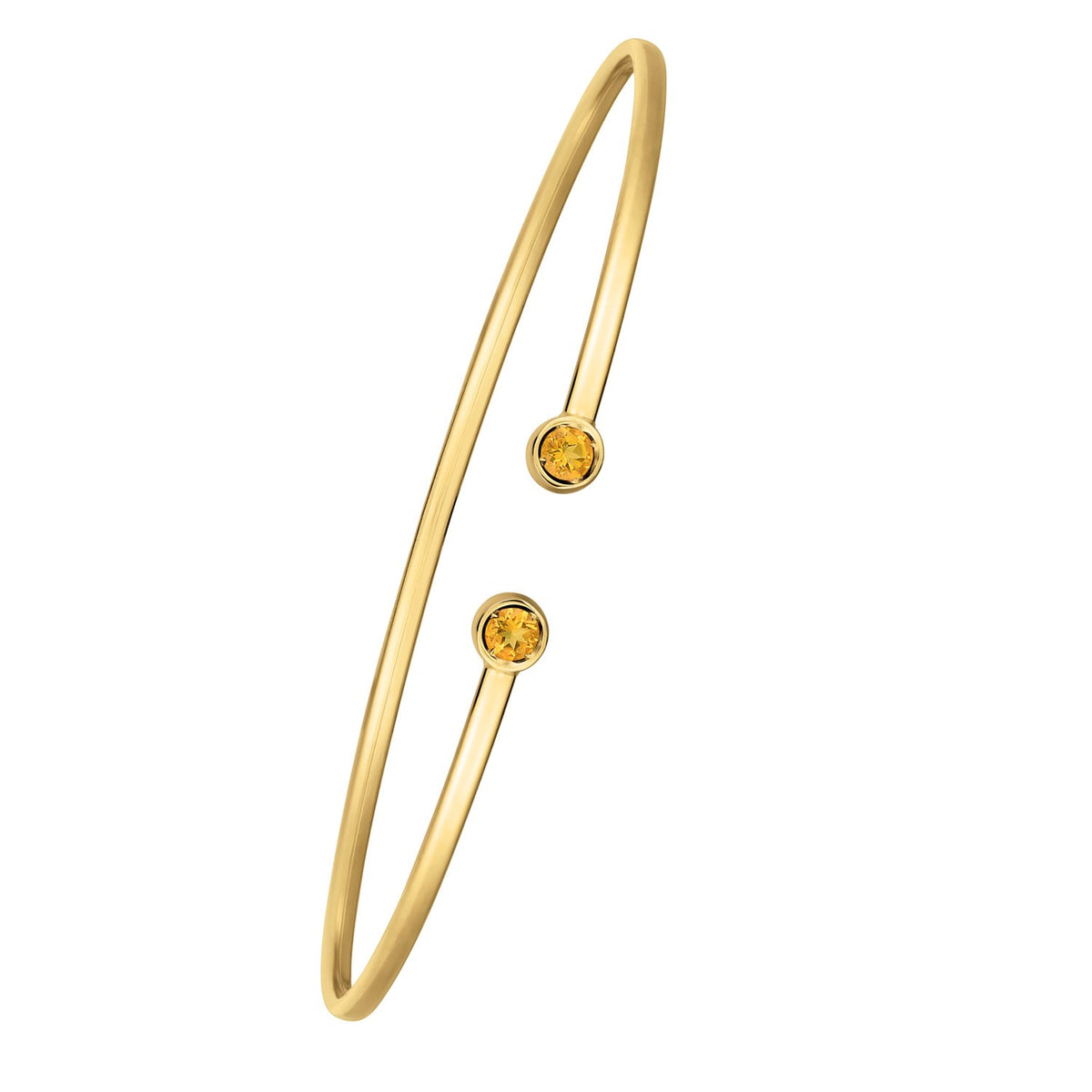 Citrine Open Cuff Bangle in 14K Yellow Gold (2.00 mm)