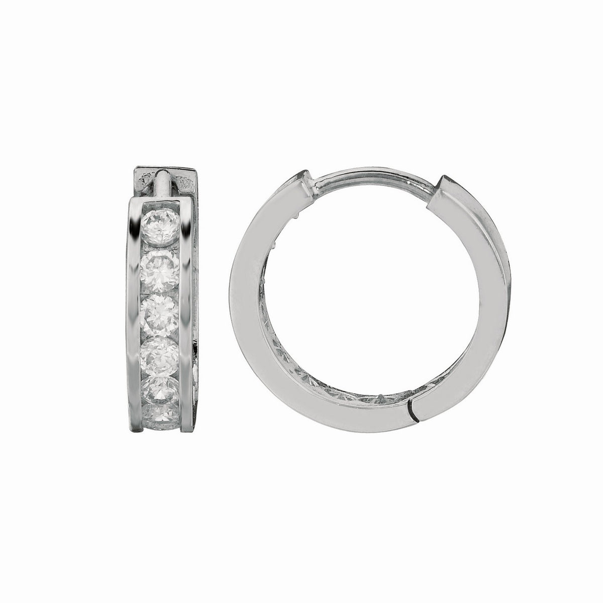 Channel Set CZ Hoop Earrings in Sterling Silver (3x15 mm)