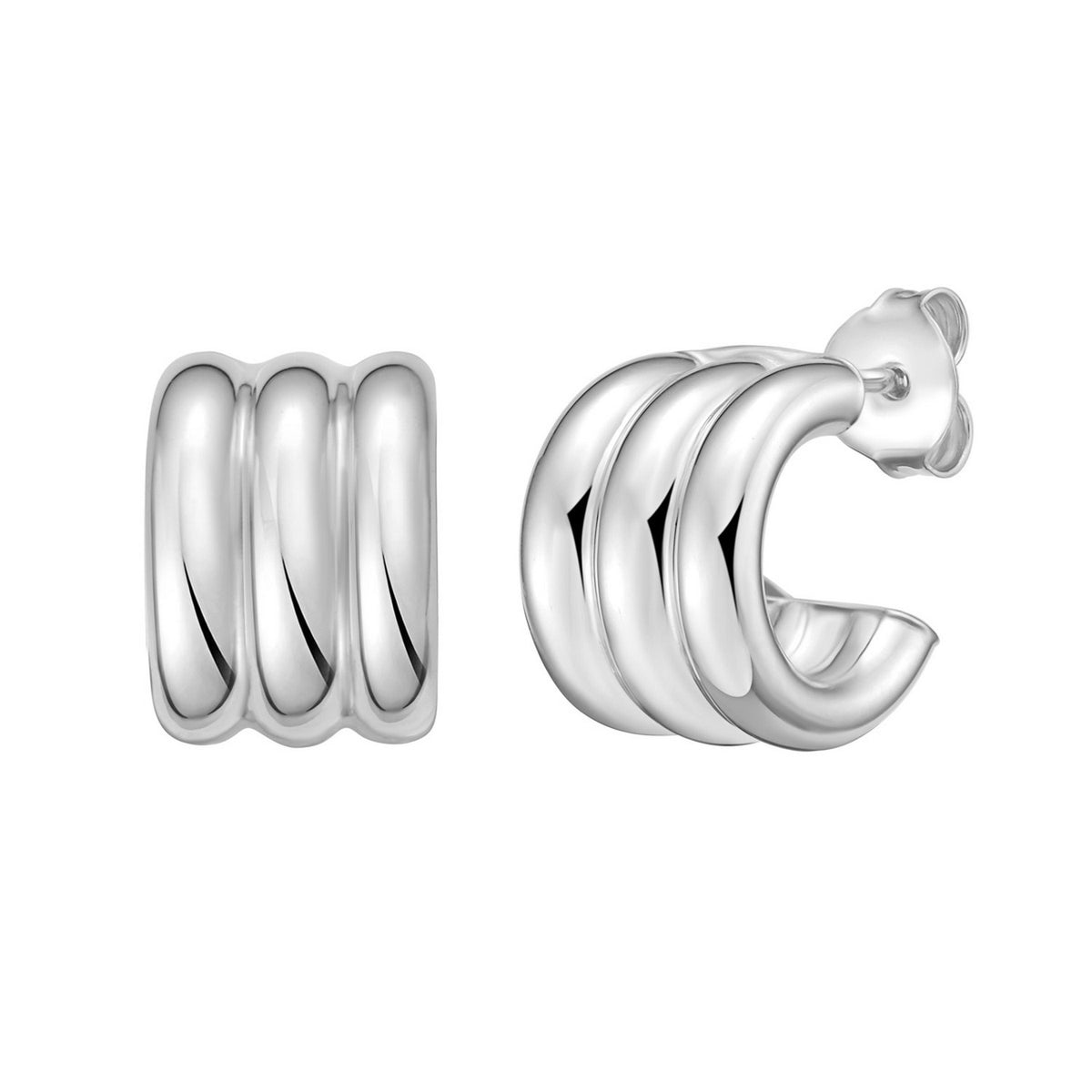 Triple Row C-Hoop Earrings in Sterling Silver