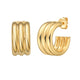 Triple Row C-Hoop Earrings in Yellow Gold-Plated Silver