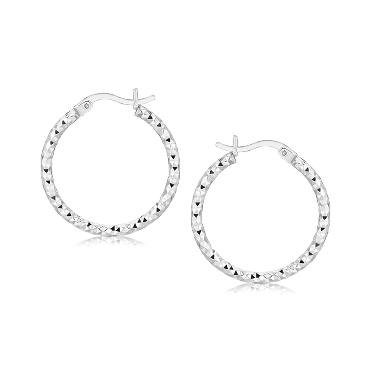 Weave-Style Hoop Earrings in Rhodium-Plated Silver (2x20mm)
