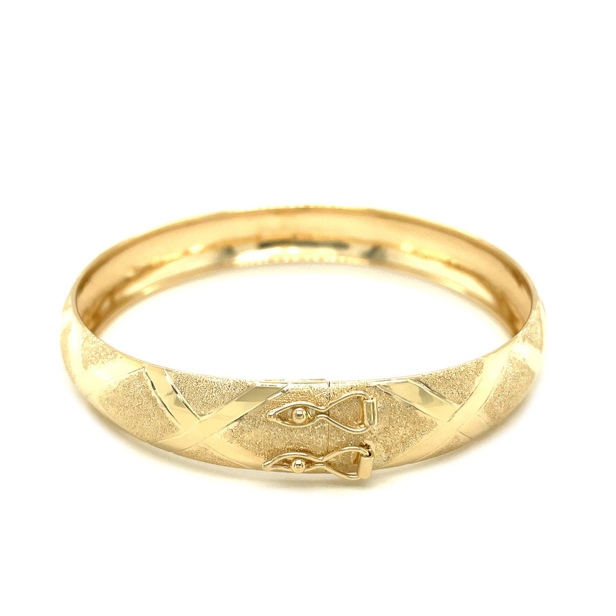 Dual-Textured Diamond Pattern Bangle in 10K Yellow Gold (12.00 mm)