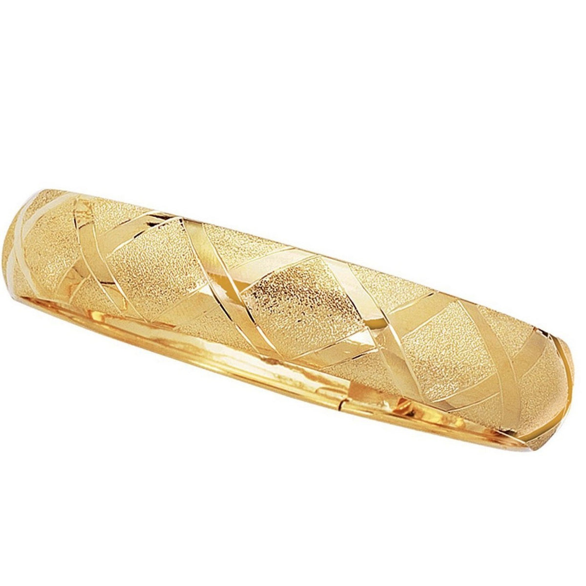 Dual-Textured Diamond Pattern Bangle in 10K Yellow Gold (12.00 mm)