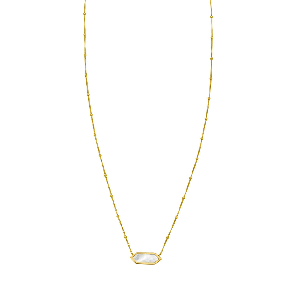 Hexagon Mother of Pearl Necklace in 14K Yellow Gold