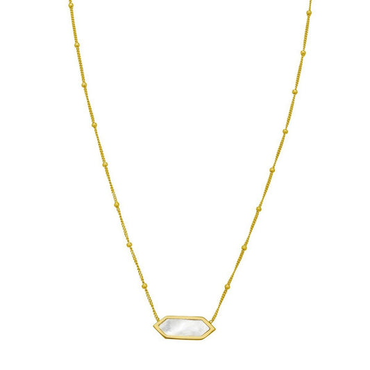 Hexagon Mother of Pearl Necklace in 14K Yellow Gold