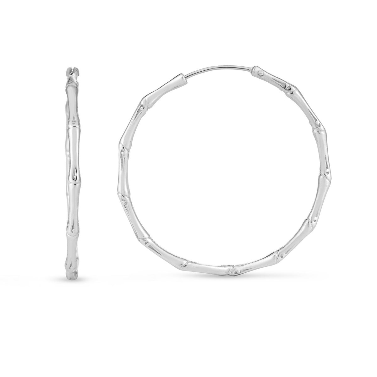 Bamboo Hoop Earrings in Rhodium-Plated Sterling Silver