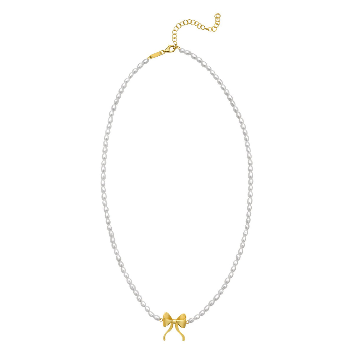 Pearl Strand Necklace with Gold Bow in 14K Yellow Gold