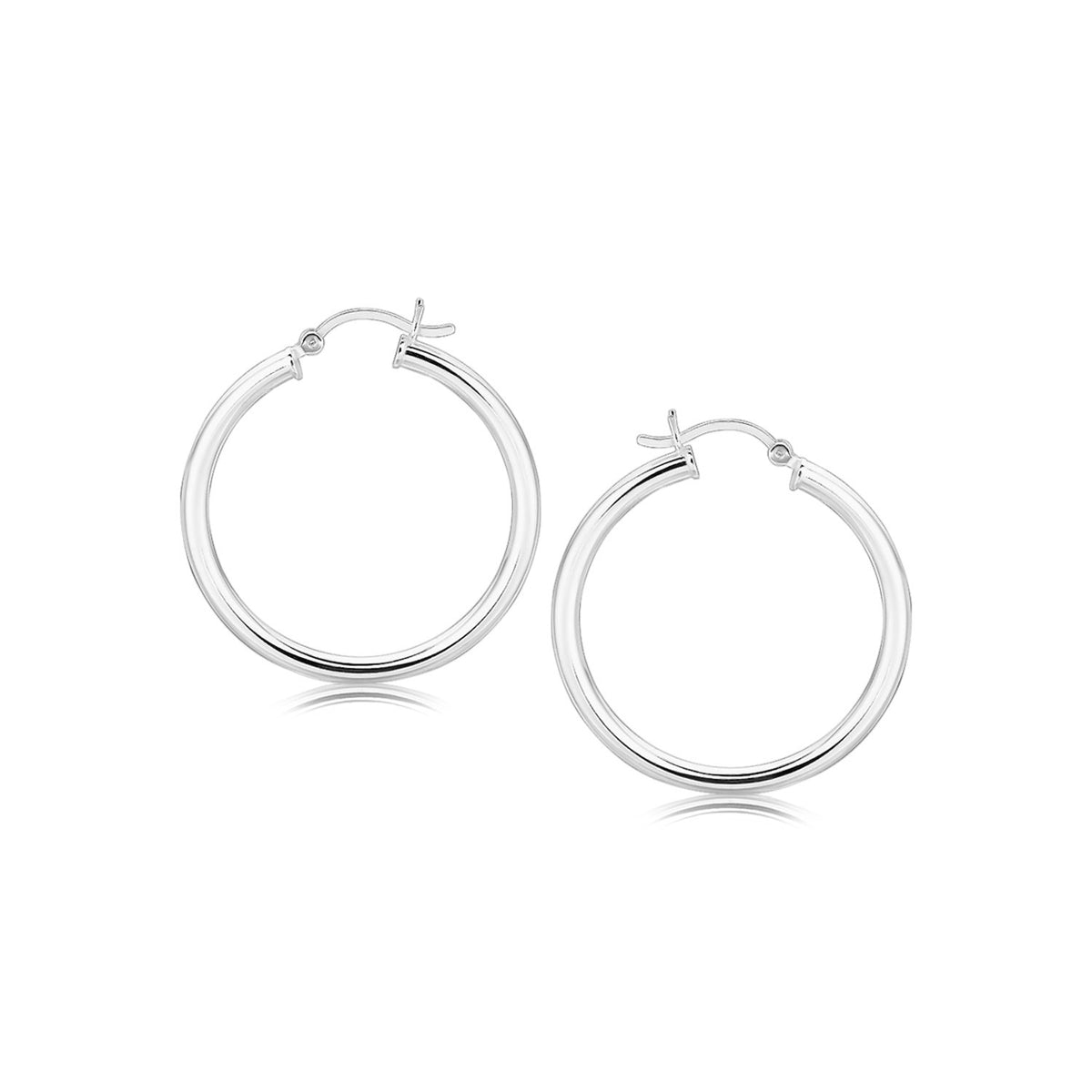 Polished Hoop Earrings in Rhodium-Plated Sterling Silver (3x30mm)